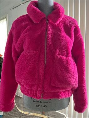 Women’s  Plush Faux-Fur Zip Jacket - Hot Pink
